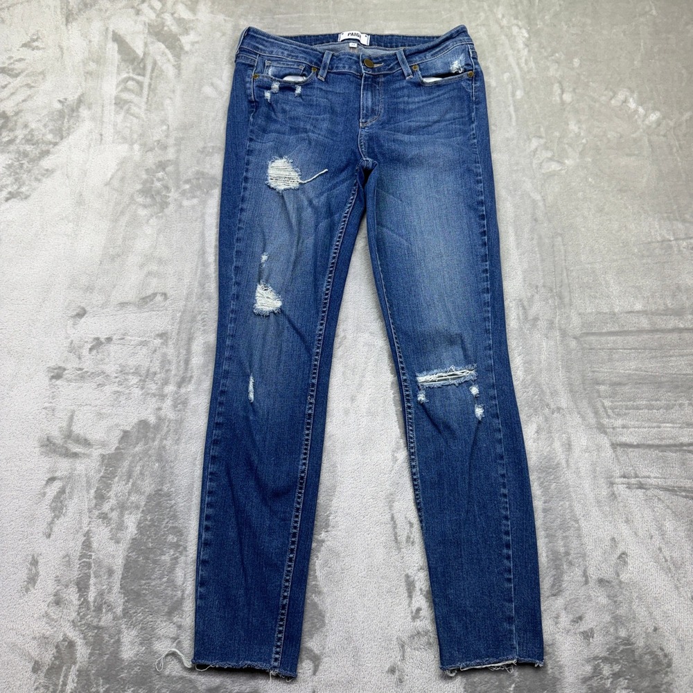 PAIGE‎ Verdugo Ultra Skinny Distressed Jeans Sz 29 Ripped Denim Blue USA Grunge